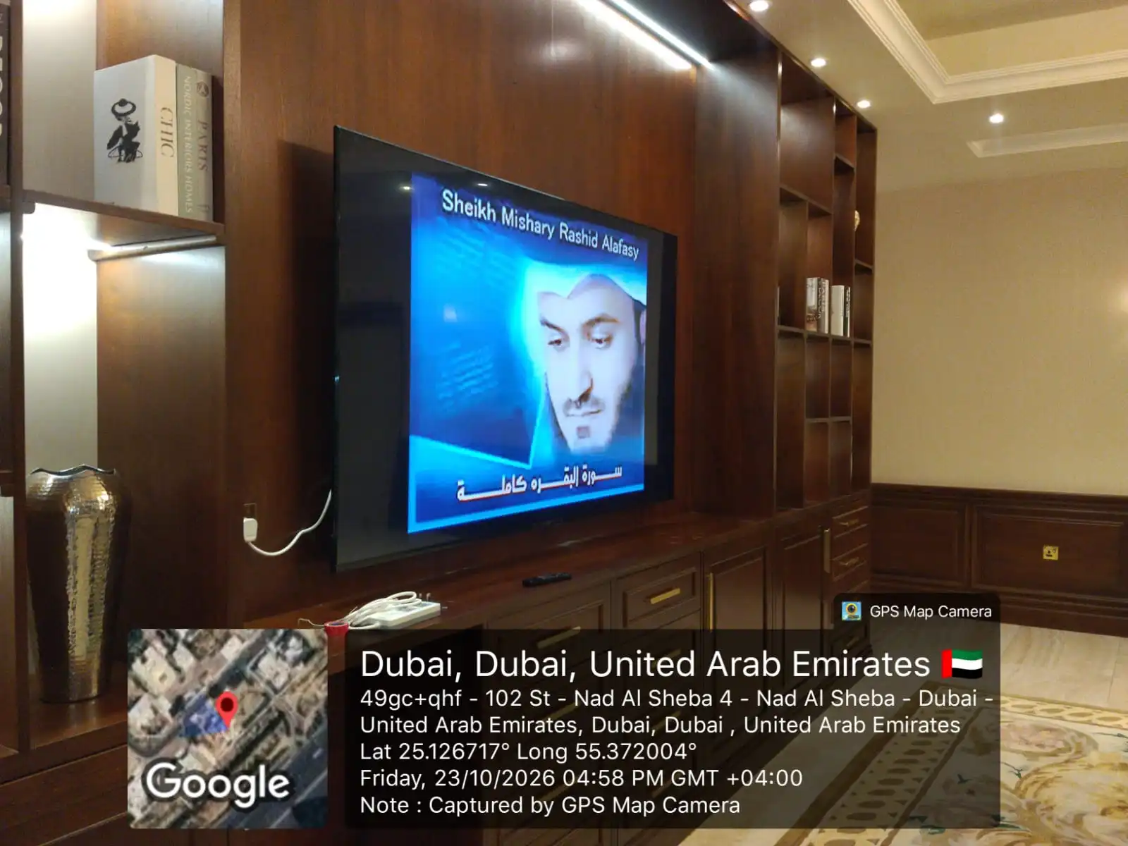 TV mounted on media wall for client in nad al sheba